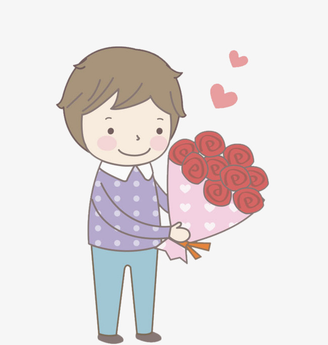 卡通拿着玫瑰花的男人免抠图