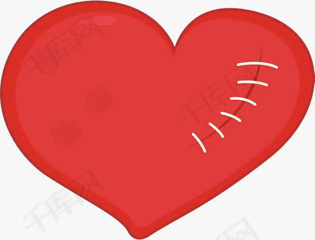 卡通缝补的爱心免抠图爱心卡通红色的缝补的受伤的插图