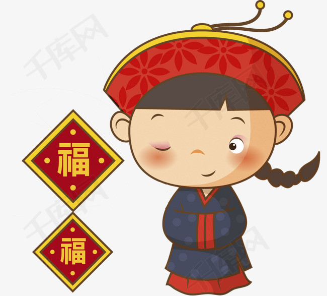 卡通新年年画男孩卡通福字贴画对联新年喜庆年画人物