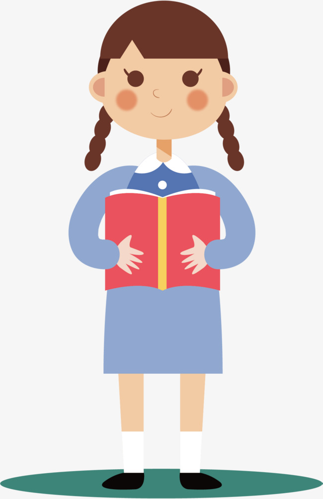 读书长头发女孩矢量图