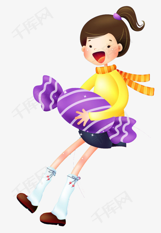 卡通抱着糖果的女孩免抠图素材图片免费下载_高清png