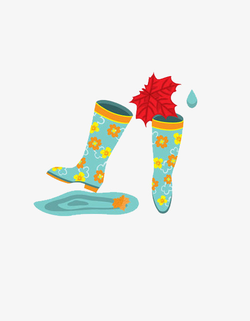 手绘卡通插图花朵图案雨鞋