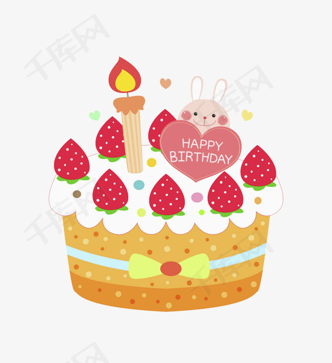 卡通生日蛋糕免抠图生日蛋糕卡通草莓水果兔子蜡烛