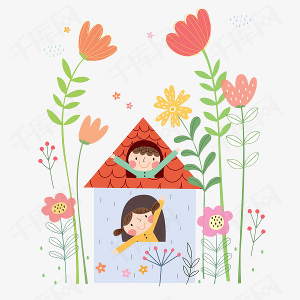卡通房子里的孩子免抠图素材图片免费下载_高清png_千