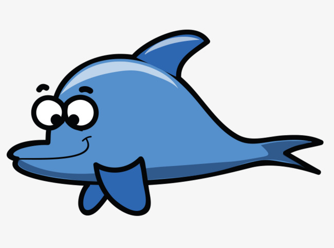 蓝色海豚鱼类超萌卡通手绘q版动物免抠下载