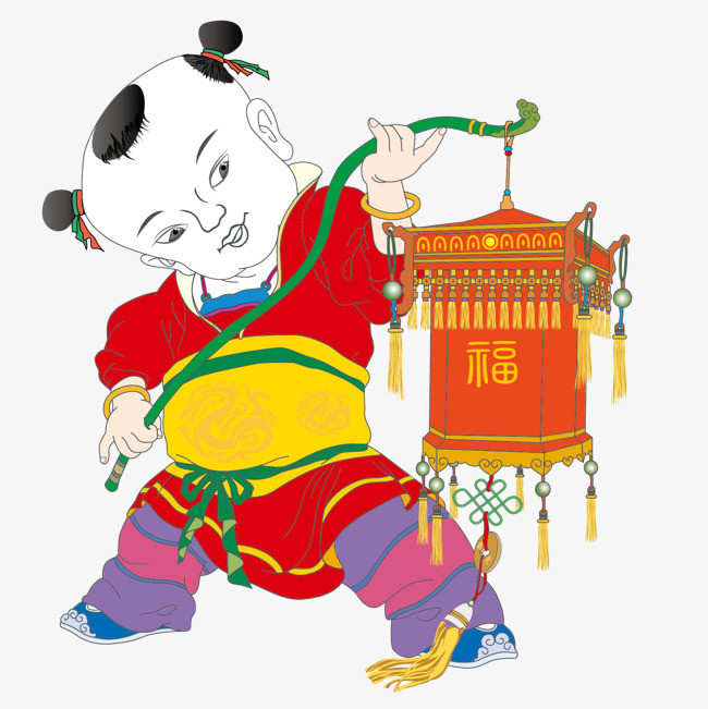 福娃拿横幅喜庆新年元素祥云矢量手绘