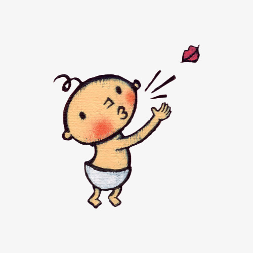 卡通手绘可爱的宝宝飞吻插画免抠