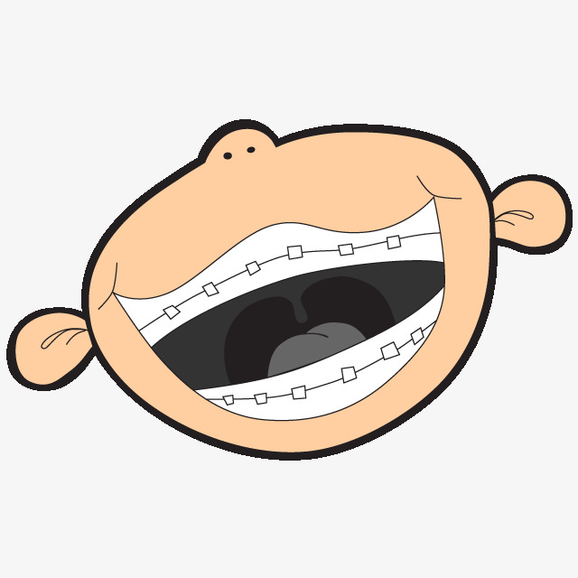 卡通男孩张大嘴巴矫正牙齿插画免抠