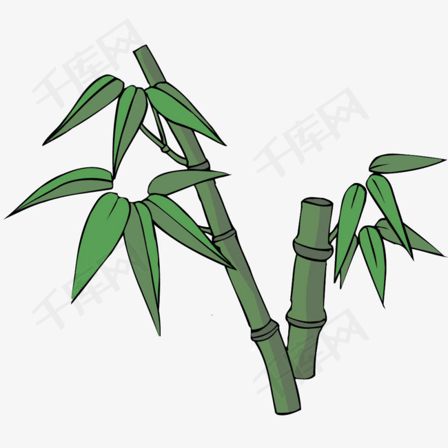 手绘绿色卡通竹子剪纸竹子竹叶叶子竹筒绿色植物
