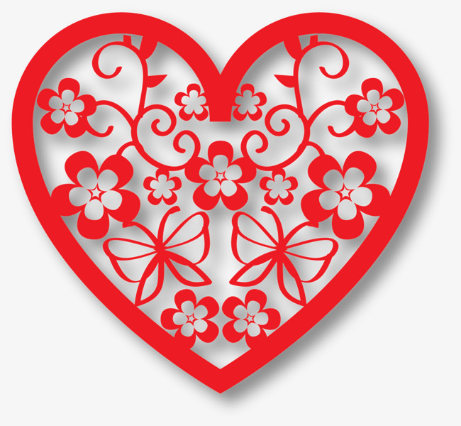红色中国风花朵爱心