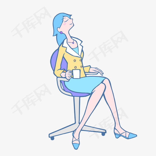 坐在旋转椅上休息的女孩女孩职业装动漫动画卡通手绘装饰图旋转椅