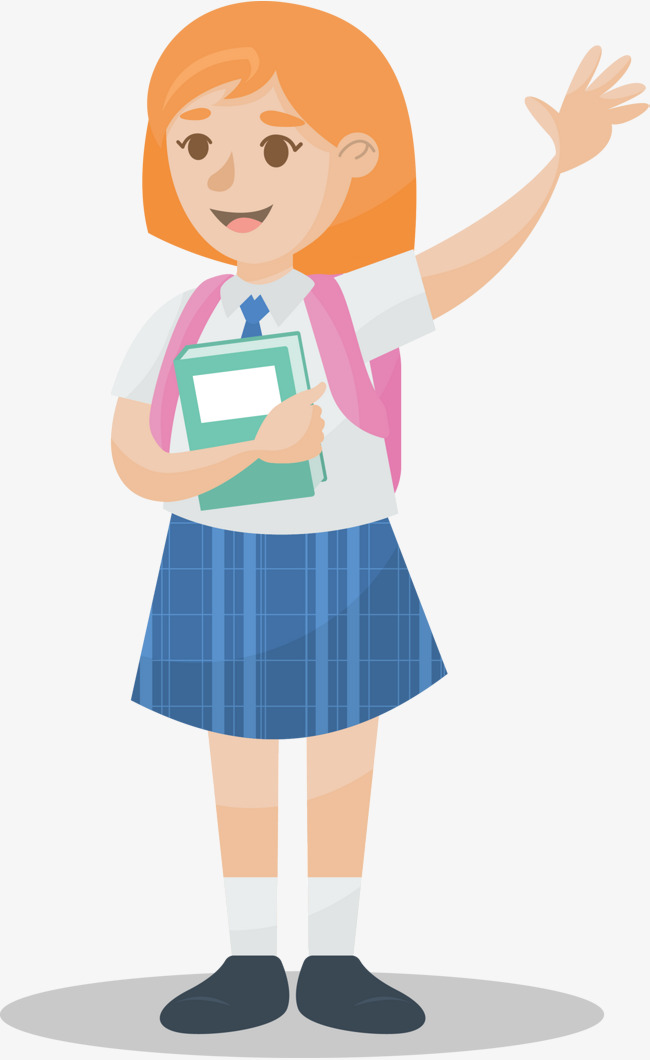 开学季挥手的小女孩开学季打招呼抱着书本开心学生挥手的小女孩