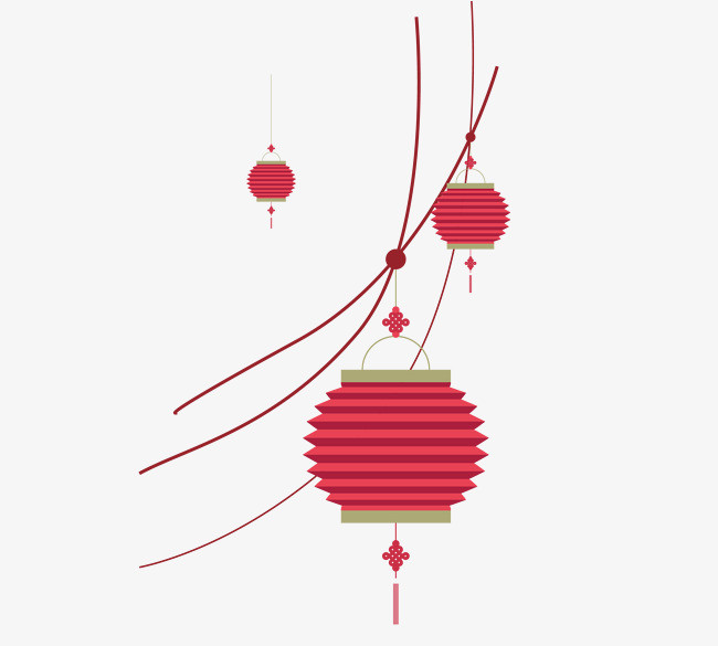 元旦新年中国风手绘插画红色系灯笼电商海报装饰