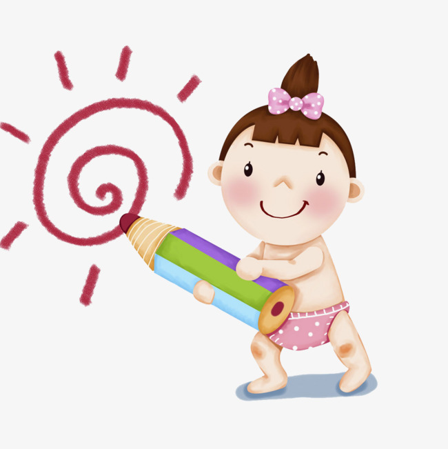 卡通绘画女孩免抠图女孩画笔卡通可爱的儿童玩耍