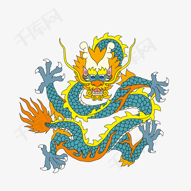 矢量彩色手绘吉祥龙