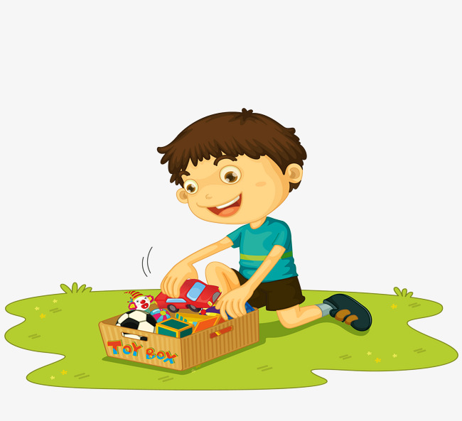 卡通小男孩整理玩具玩玩具矢量图
