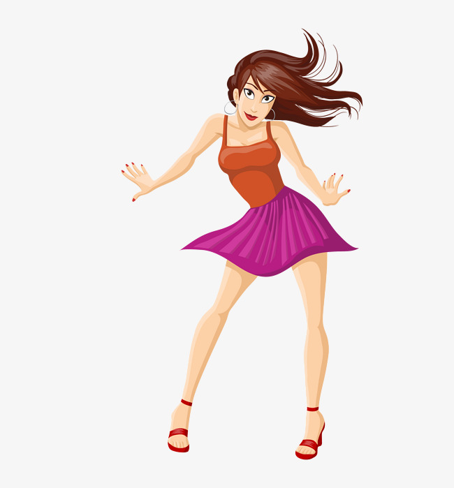 卡通时尚美女跳舞矢量图