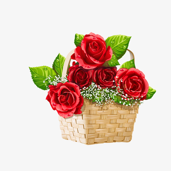 矢量手绘花篮玫瑰鲜花素材图片免费下载_高清psd_千库