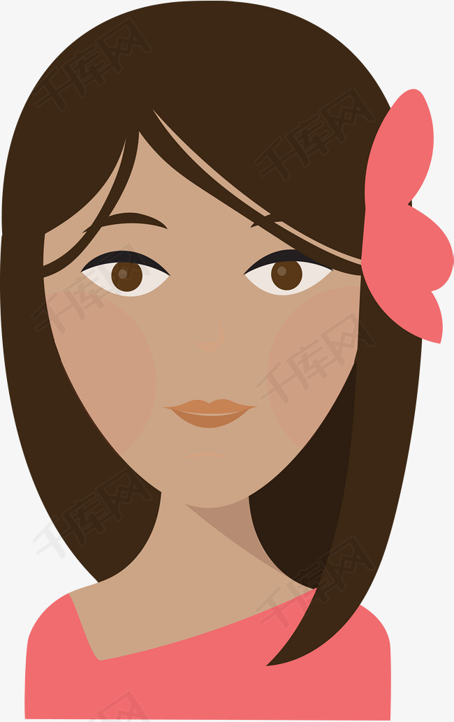 带着花的卡通女人图脸女人正脸女人人五官漂亮女人