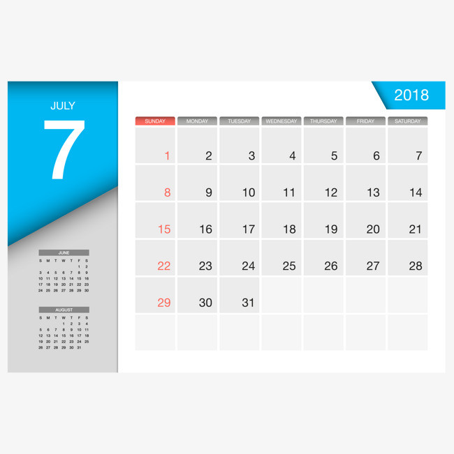 蓝灰色2018年7月日历