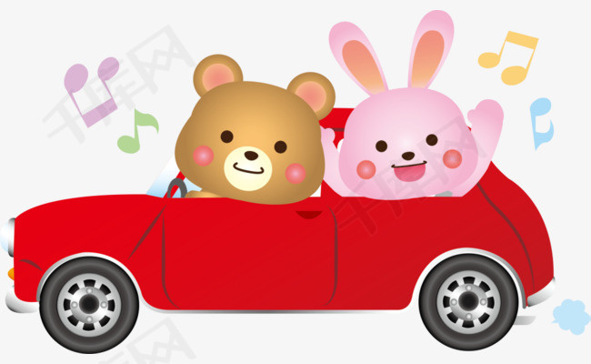 红色卡通动物小汽车
