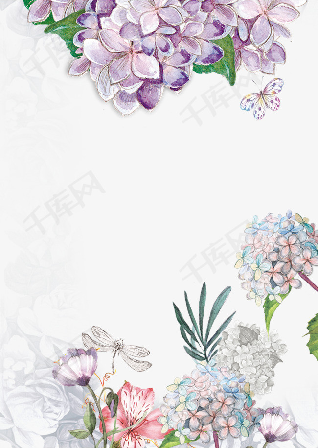 田园风水墨画手绘花朵边框