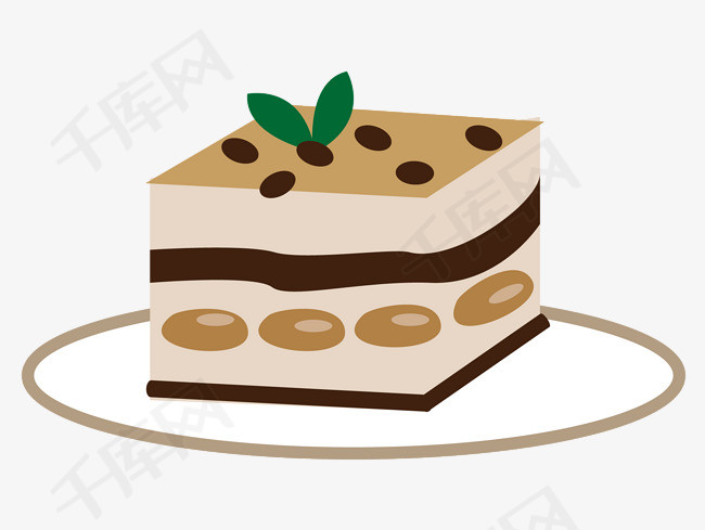 正方形双层美味甜品手绘蛋糕切块矢量素材