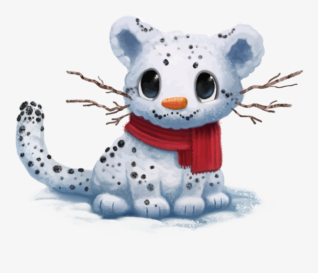 矢量雪堆的小花猫堆雪人冬天矢量猫卡通手绘猫免扣png图