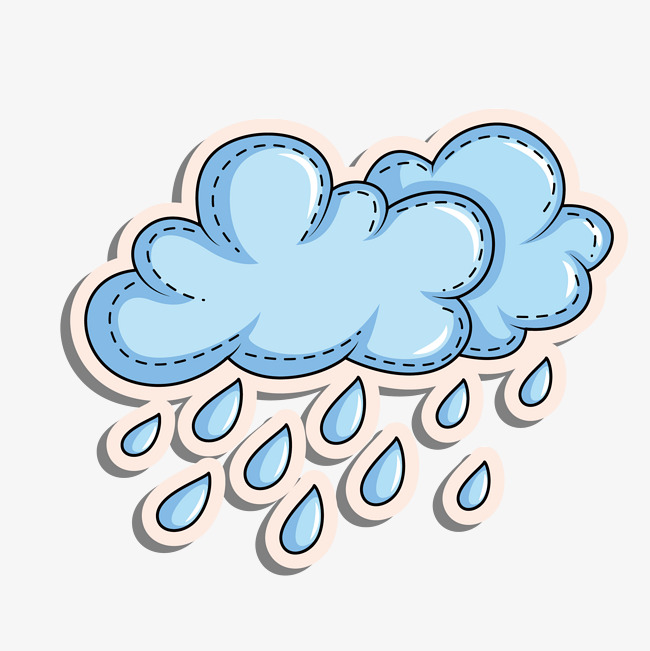 蓝色多云下雨装饰多云下雨卡通简笔绘画装饰 