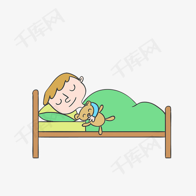 卡通抱着玩偶睡觉的小男孩素材