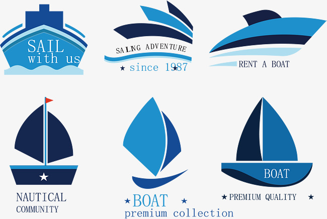 蓝色精美轮船标志标志设计蓝色轮船卡通轮船蓝色交通