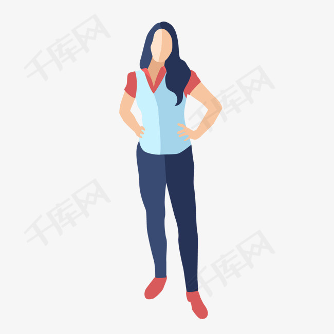 叉腰女人卡通插画素材图片免费下载_高清psd_千库网