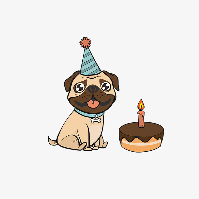 卡通过生日吃蛋糕的小狗素材