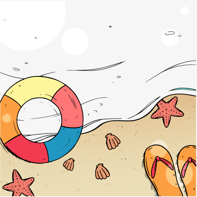 彩绘夏季大海和沙滩矢量图