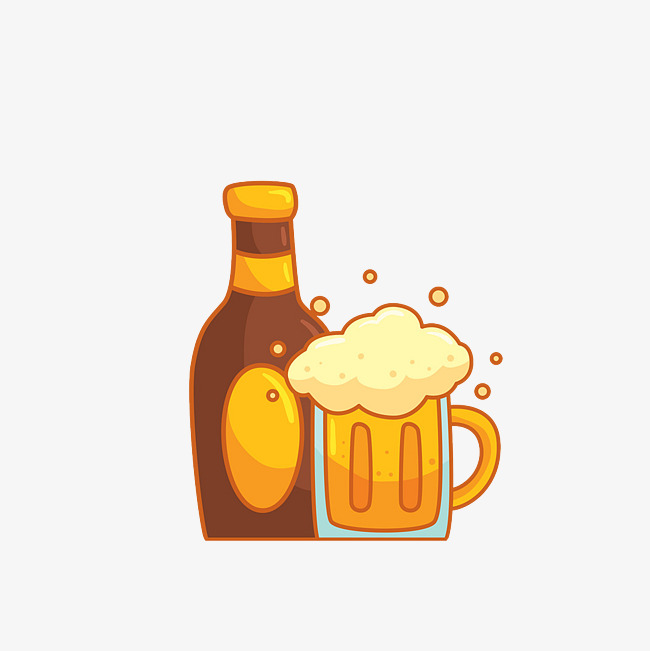 卡通冒泡的啤酒杯和啤酒瓶素材啤酒跑冒泡的酒杯卡通酒瓶卡通手绘啤酒