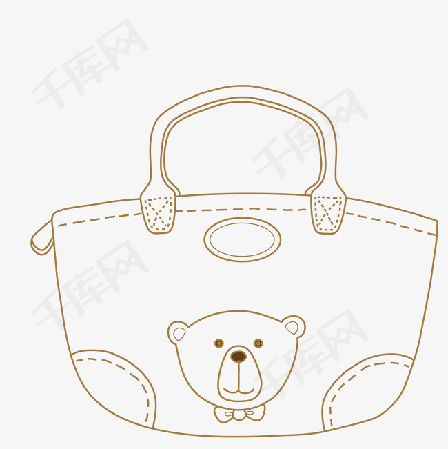 线条描绘的手提包手提包包包小熊手绘包包卡通手绘装饰图