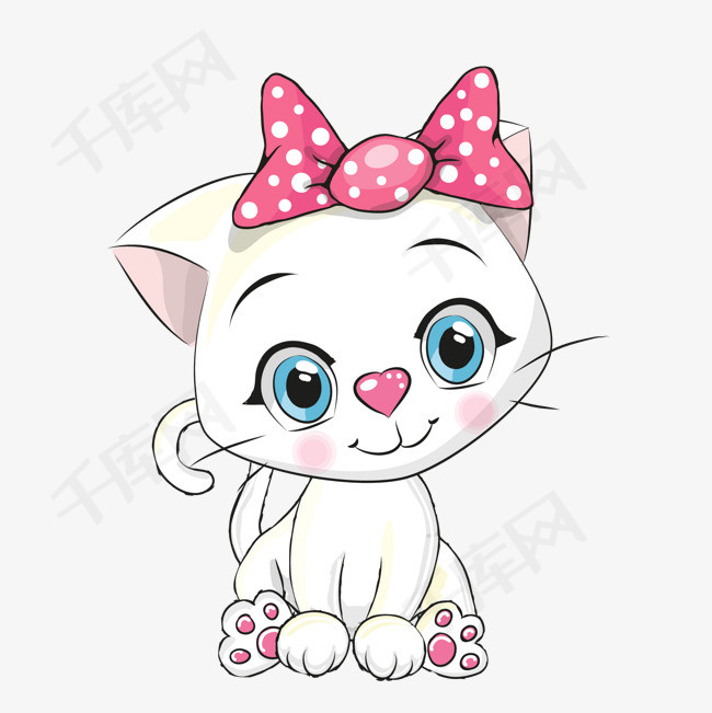 卡通带蝴蝶结的小猫动物设计小猫卡通蝴蝶结可爱手绘