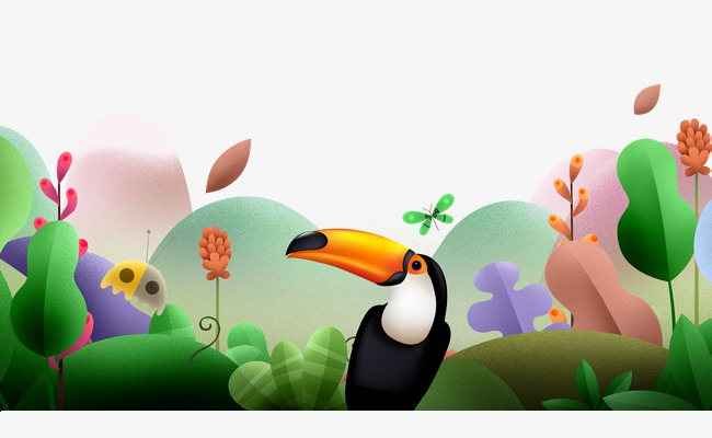 手绘美丽户外动物世界