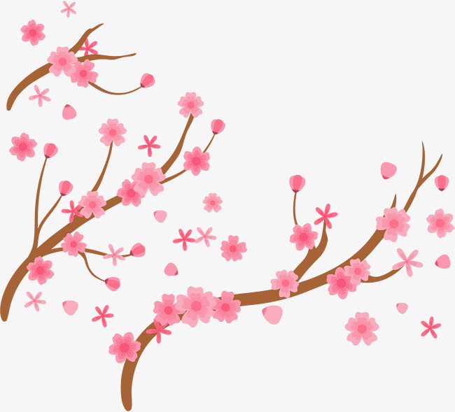 卡通手绘桃花树枝装饰