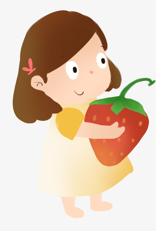 抱草莓的卡通女孩
