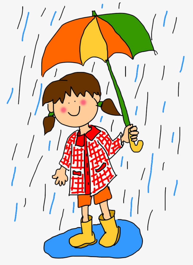 打着雨伞的小女孩小女孩卡通手绘雨伞下雨卡通小农场雨鞋
