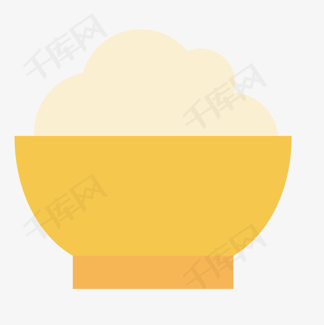 黄色手绘的一碗大米饭大米饭食物主食卡通手绘装饰图黄色碗