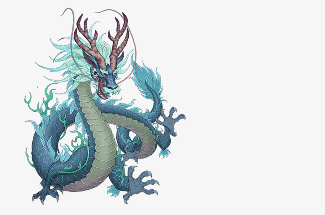 二月二龙抬头手绘装饰插图蓝色舞龙