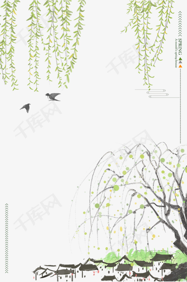 二十四节气之春分手绘春意柳树背景边框