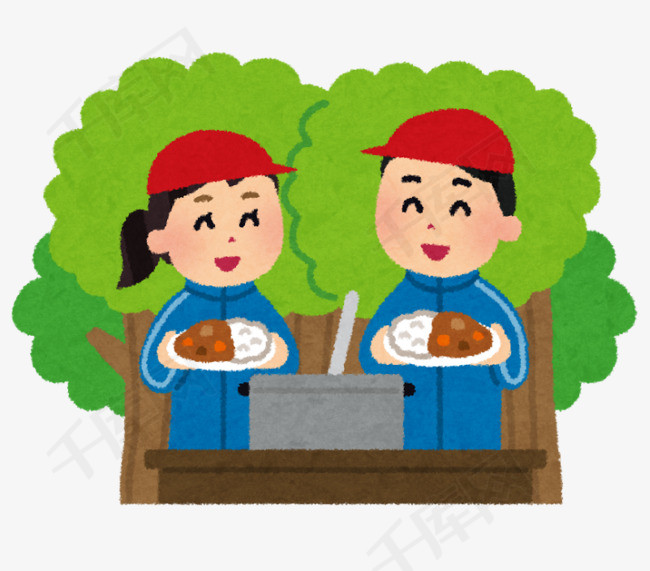 卡通吃饭的小学生免抠图