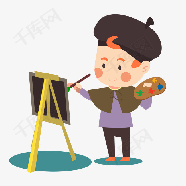 卡通绘画的儿童人物设计卡通矢量图人物设计画家绘画画画