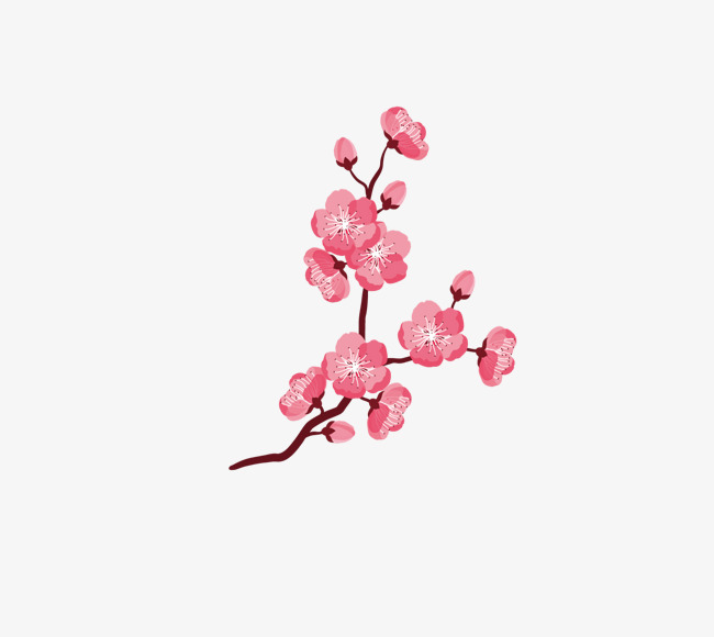 粉红色桃花免抠图美丽的装饰粉红色桃花花朵枝干手绘图