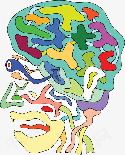 彩色创意大脑示意图大脑人体器官脑子彩色水彩画动漫