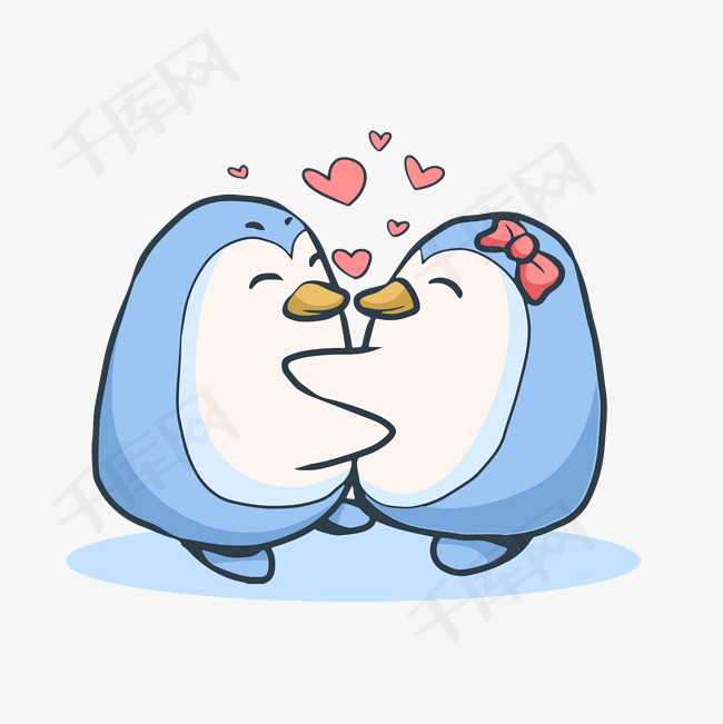 蓝色拥抱亲亲企鹅免抠素材拥抱蓝色企鹅卡通卡通可爱可爱卡通
