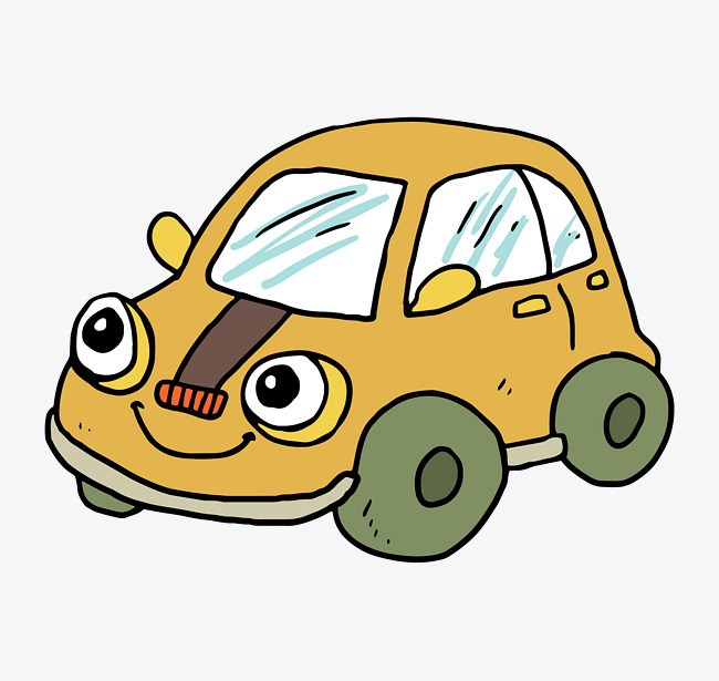 手绘卡通黄色玩具小汽车